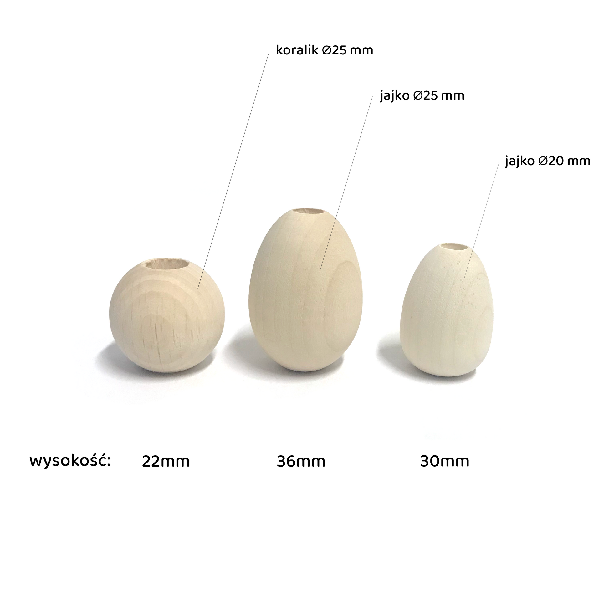 Korale drewniane do makramy jajka porównanie 1